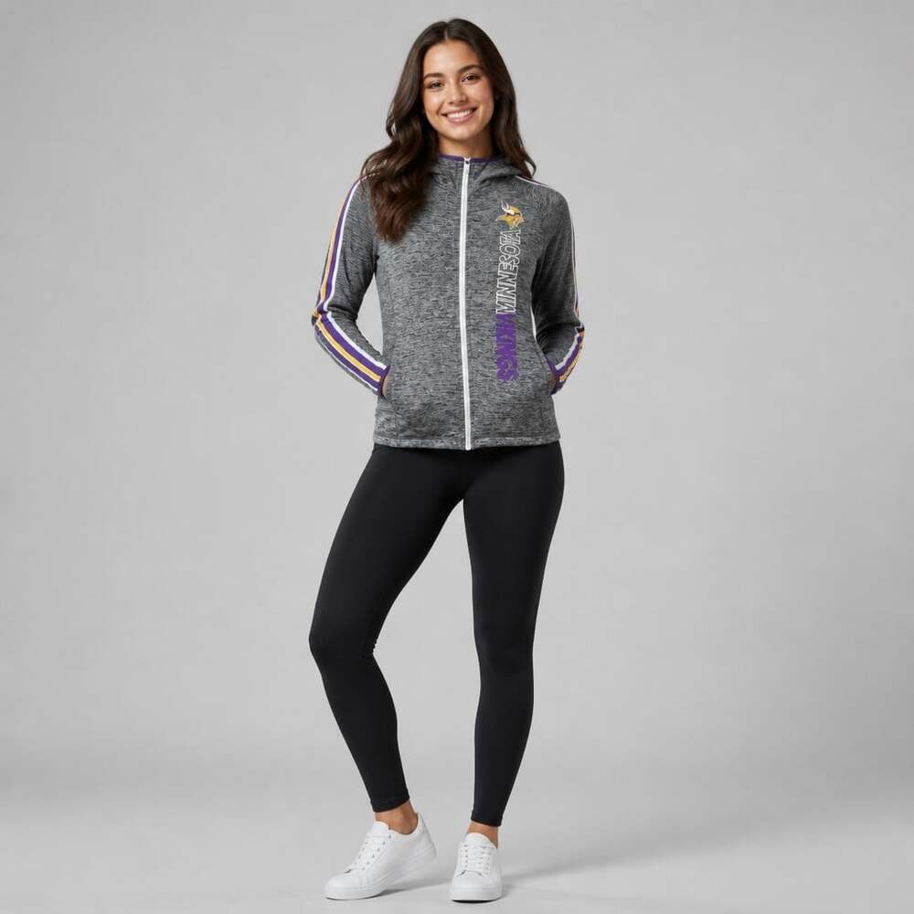 NFL Team Apparel Minnesota Vikings Full Zip Hoodie Track Jacket Women's S Gray